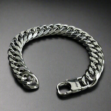 14mm Silver Stainless Steel Curb Link Chain Bracelet For Men
