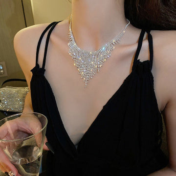 Super flash full diamond crystal tassel necklace